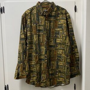 Woolrich Men's Green and Brown Patterned Shirt